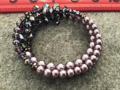 Lilac and Glass Plumb Iredescent Beaded Bracelet