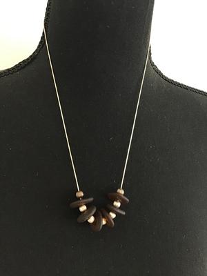 Sterling Brown Frosted Glass Necklace Vintage