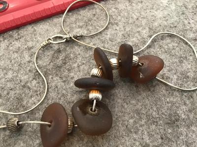 Sterling Brown Frosted Glass Necklace Vintage