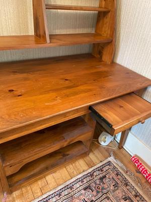 Desk, hutch & rolling shelf