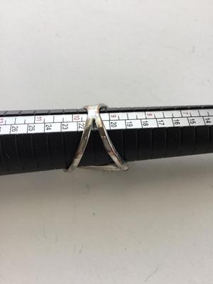 Silver tone letter v rhinestone ring