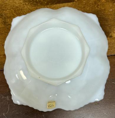 Vintage Anchor Hocking Grape Design Pedestal Milk Glass 8.5" Centerpiece Dish