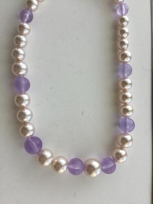 White and purple beaded statement necklace