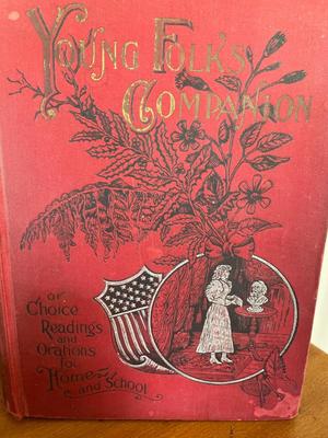 Vintage school, bell, Russian nesting dolls, and book