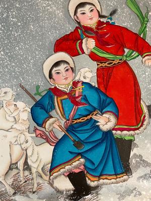 Asian full-color woodblock scroll