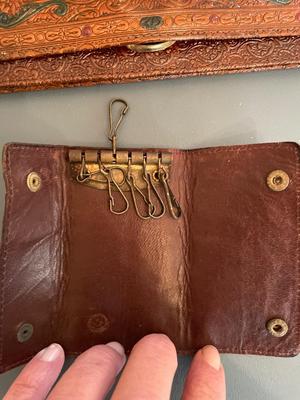 Leather Hand tooled ensemble – purse, wallet, and key holder