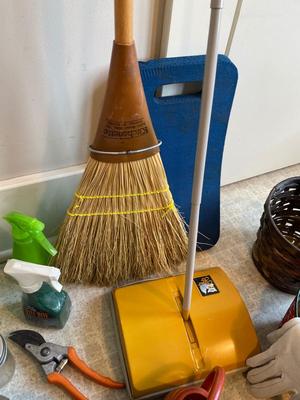 Gardening & vintage broom & carpet sweeper