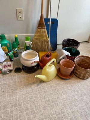 Gardening & vintage broom & carpet sweeper