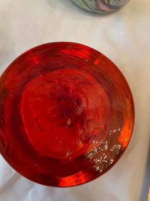 Kosta Boda (Erik Hoglund) orange bull bowl,signed art glassm