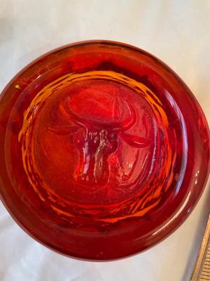 Kosta Boda (Erik Hoglund) orange bull bowl,signed art glassm