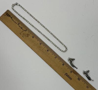 Vintage Rinestone Earrings for Pierced Ears and Matching Rhinestone 14" Necklace