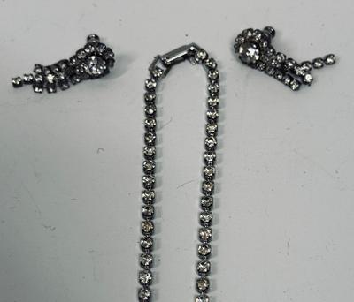 Vintage Rinestone Earrings for Pierced Ears and Matching Rhinestone 14" Necklace