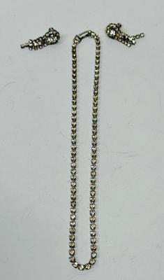 Vintage Rinestone Earrings for Pierced Ears and Matching Rhinestone 14" Necklace