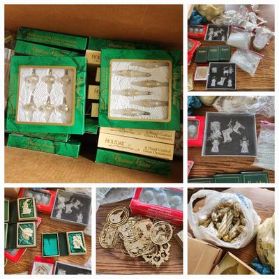 Large Box Filled w Christmas Ornaments & Decor Snowbabies, Glass Icicles ,