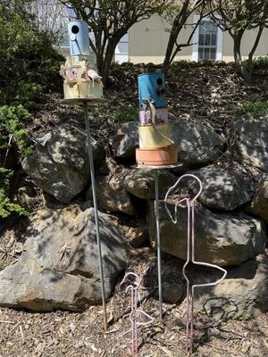 P. Atwood Birdhouses with Two Rebar Flamingos (G-HS)