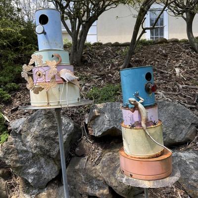 P. Atwood Birdhouses with Two Rebar Flamingos (G-HS)