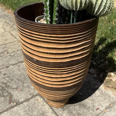 Potted Faux Cactus in Carved Wood Planter (G-HS)