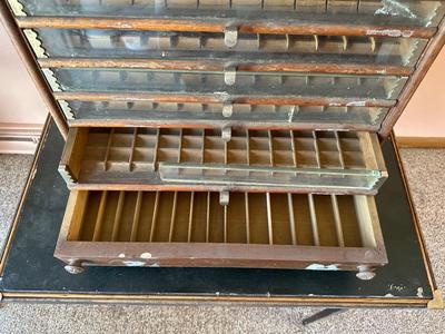 ANTIQUE CORTICELLI SPOOL SILK CABINET