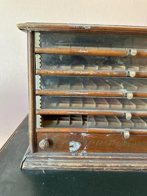 ANTIQUE CORTICELLI SPOOL SILK CABINET