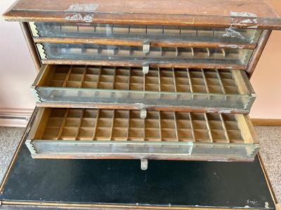 ANTIQUE CORTICELLI SPOOL SILK CABINET