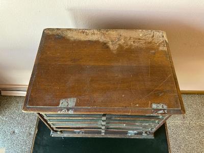 ANTIQUE CORTICELLI SPOOL SILK CABINET