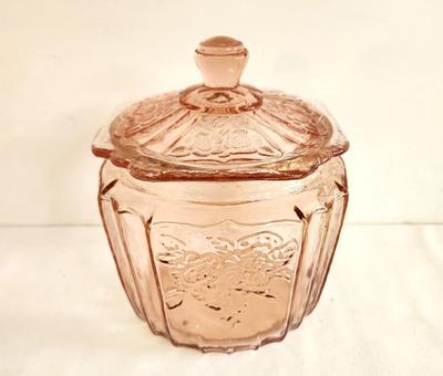 Lot #11 Depression Glass "Cabbage Rose" Pink Cookie Jar