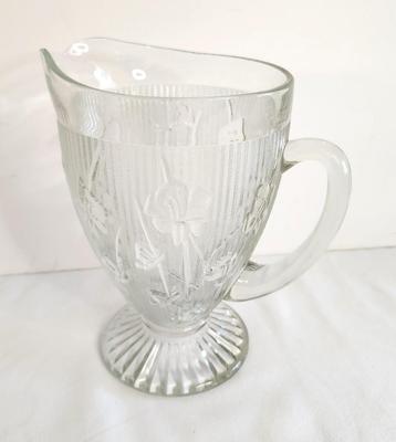 Lot #23 Vintage Iris and Herringbone Pressed Glass Pitcher