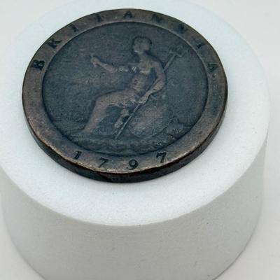 LOT 540J: 1797 Antique Great Britain George III "Cartwheel" Penny Copper Coin