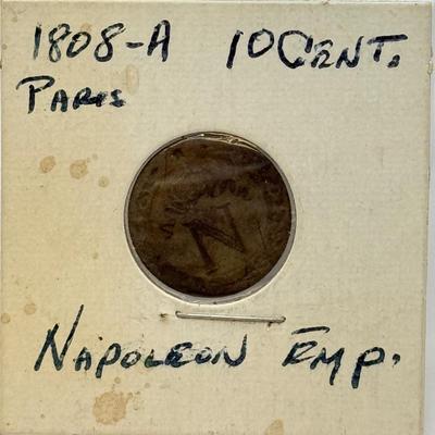 LOT 542J: 1808-A Napoléon Paris France Gold 10 Cent Coin