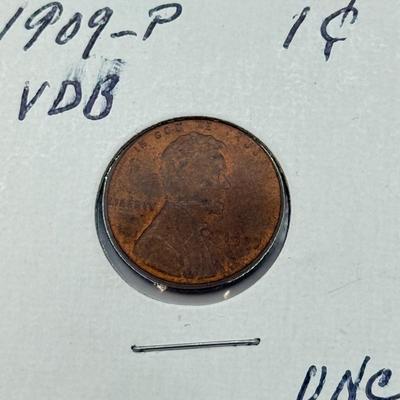 LOT 543J: Antique US Coins: 1810 Liberty Head One Cent Piece, Early 1800s Large Cents & 1909 VDB Penny