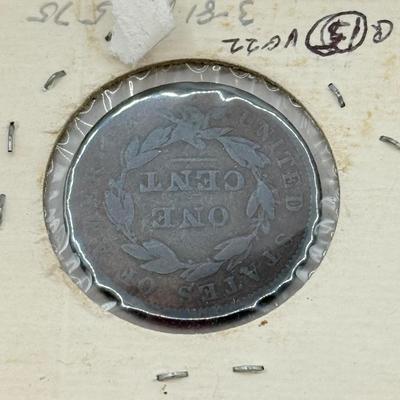 LOT 543J: Antique US Coins: 1810 Liberty Head One Cent Piece, Early 1800s Large Cents & 1909 VDB Penny