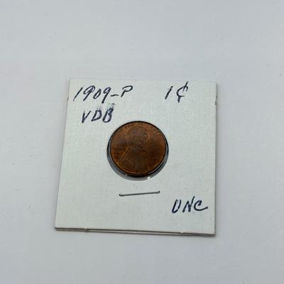 LOT 543J: Antique US Coins: 1810 Liberty Head One Cent Piece, Early 1800s Large Cents & 1909 VDB Penny