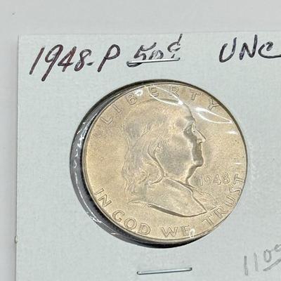 LOT 547J: 1948-P & 1950-P Benjamin Franklin Liberty Bell US Half Dollar Coins (90% Silver)