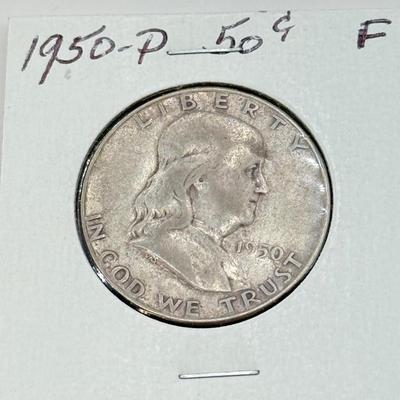 LOT 547J: 1948-P & 1950-P Benjamin Franklin Liberty Bell US Half Dollar Coins (90% Silver)