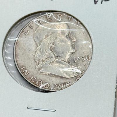 LOT 547J: 1948-P & 1950-P Benjamin Franklin Liberty Bell US Half Dollar Coins (90% Silver)