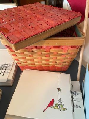 Assorted cards, flag, basket