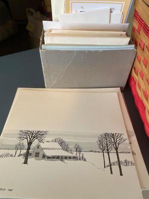Assorted cards, flag, basket