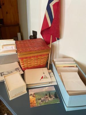 Assorted cards, flag, basket