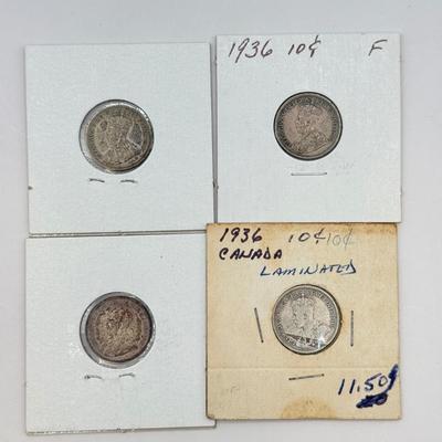 LOT 548J: 1920-1966 Canadian Dime 10 Cent Coins (80% Silver, 20% Copper)