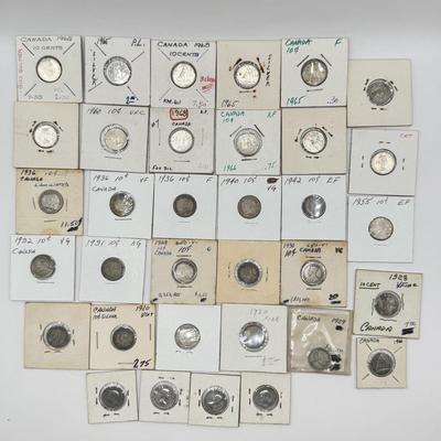 LOT 548J: 1920-1966 Canadian Dime 10 Cent Coins (80% Silver, 20% Copper)