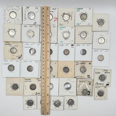 LOT 548J: 1920-1966 Canadian Dime 10 Cent Coins (80% Silver, 20% Copper)