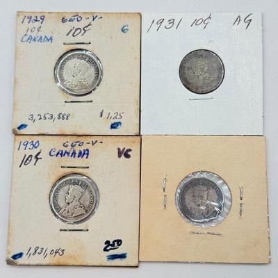 LOT 548J: 1920-1966 Canadian Dime 10 Cent Coins (80% Silver, 20% Copper)