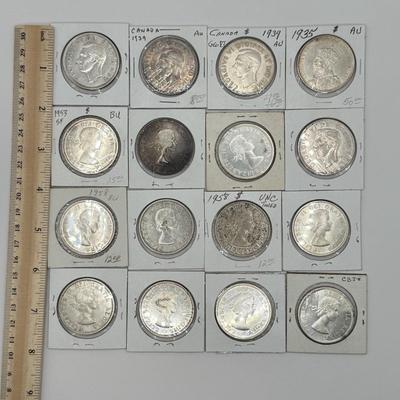 LOT 549J: 1935-1964 Canadian One Dollar Coins (80% Silver)