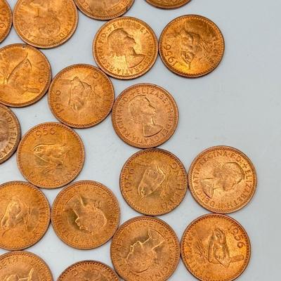 LOT 550J: 1956 Great Britain Queen Elizabeth II Farthing Coins
