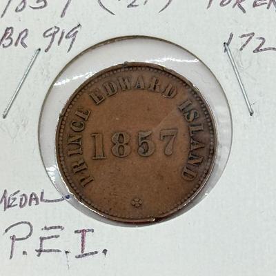 LOT 551J: 1800s Antique Canadian Coins & Tokens: New Brunswick Penny Token, Success to the Fisheries, Canadian 1/2 Penny & More