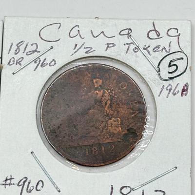 LOT 551J: 1800s Antique Canadian Coins & Tokens: New Brunswick Penny Token, Success to the Fisheries, Canadian 1/2 Penny & More