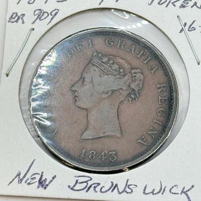 LOT 551J: 1800s Antique Canadian Coins & Tokens: New Brunswick Penny Token, Success to the Fisheries, Canadian 1/2 Penny & More