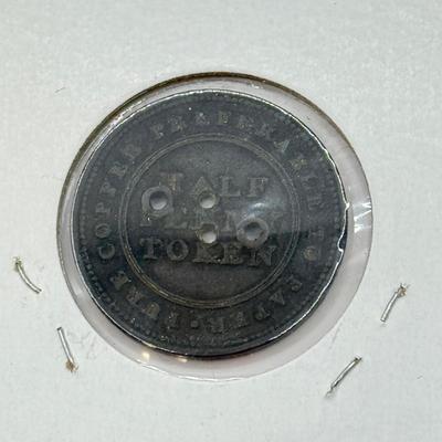 LOT 551J: 1800s Antique Canadian Coins & Tokens: New Brunswick Penny Token, Success to the Fisheries, Canadian 1/2 Penny & More