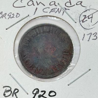 LOT 551J: 1800s Antique Canadian Coins & Tokens: New Brunswick Penny Token, Success to the Fisheries, Canadian 1/2 Penny & More