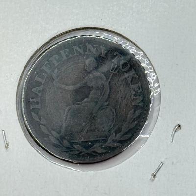 LOT 551J: 1800s Antique Canadian Coins & Tokens: New Brunswick Penny Token, Success to the Fisheries, Canadian 1/2 Penny & More